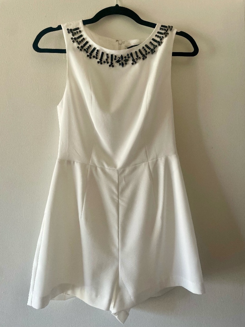 Forever 21 White & Black Beaded Statement Romper | Size S